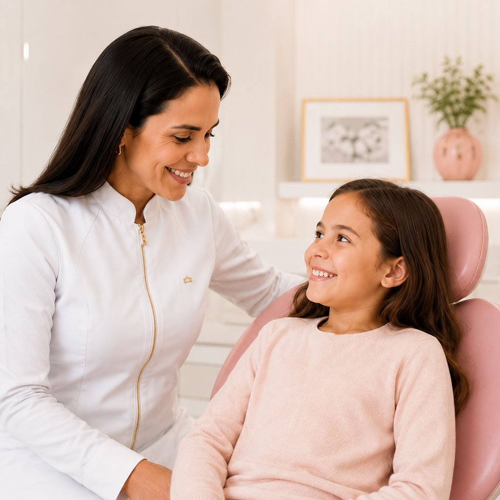 Dra. Kelly Pereira em atendimento de ortodontia infantil